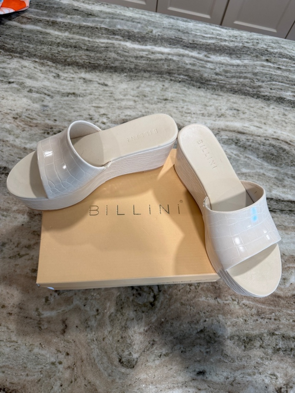 Billini Cream Croc-Embossed Platform Slide Mules fits 8.5 to 9